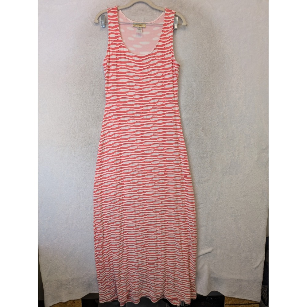 Davina Maxi Dress Women's Medium Pink White Textured Wavy Sleeveless Resortwear